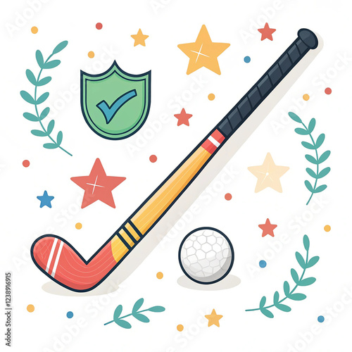 Cartoon Color Field Hockey Sign Set Activity Game Concept photo