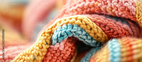 Wallpaper Mural Colorful Close-up of Knitted Fabric Texture in Orange, Blue, and Yellow Patterns Torontodigital.ca