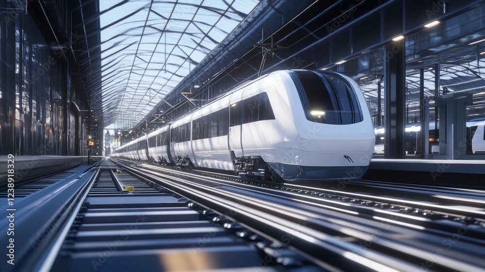 Fototapeta premium A futuristic train station with fully automated cargo platforms.