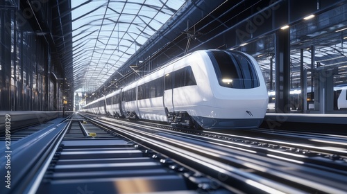 A futuristic train station with fully automated cargo platforms. photo