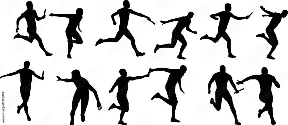 Man relay run sport silhouettes vector illustration set Man relay run sport silhouettes vector illustration set