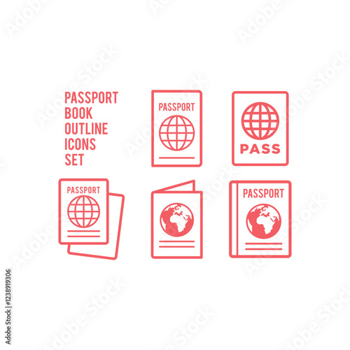 Passport icons set, foreign visa, document, arrival, customs house concept, citizenship, immigration, travelling vector logo isolated illustration.