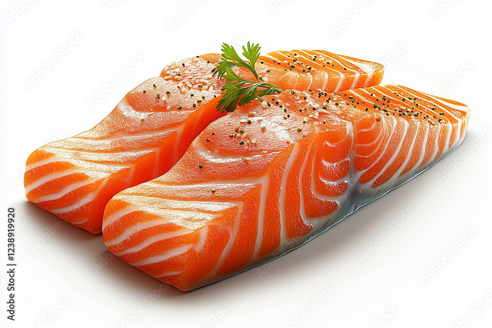pieces of red fish on a white background pieces of red fish on a white background