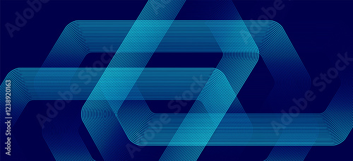 Digital futuristic technology concept with hexagons. Digital hexagonal blue abstract background. Geometric stripe line art design for poster, brochure, cover, banner, website, header