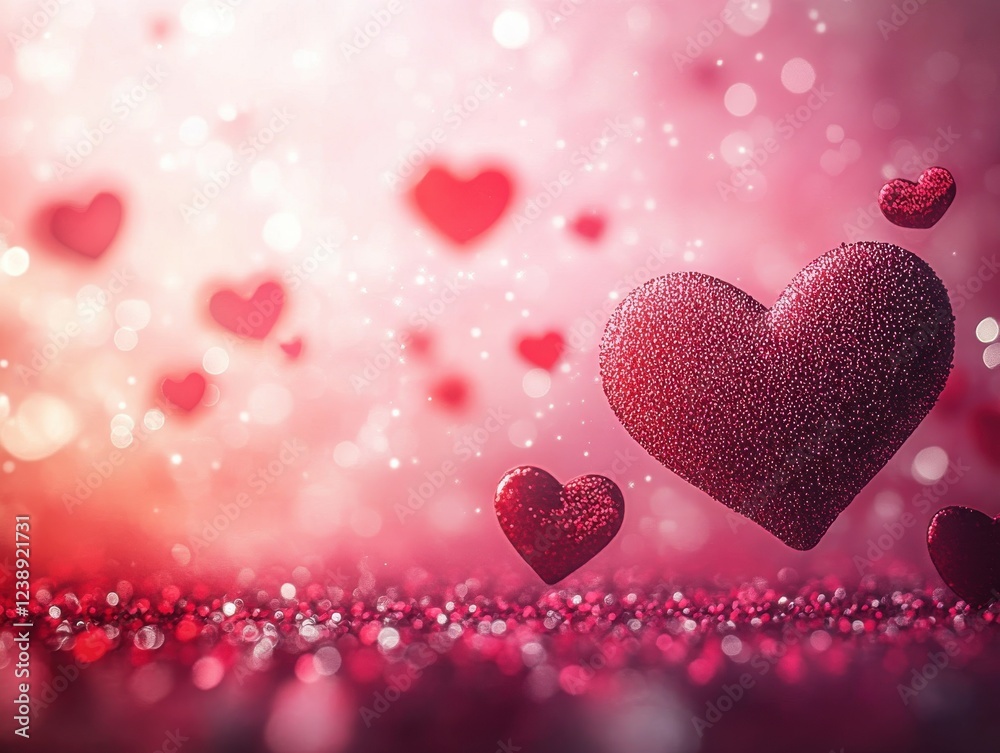 Adorable valentine's day background with 3D floating heart-shaped in red, pink Adorable valentine's day background with 3D floating heart-shaped in red, pink