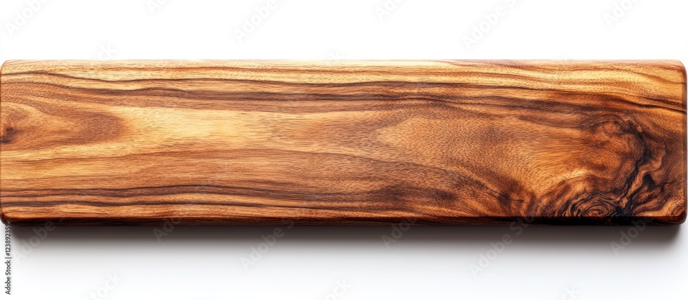 Naklejka premium Rectangular olive wood plank with rich grain texture isolated on white background.