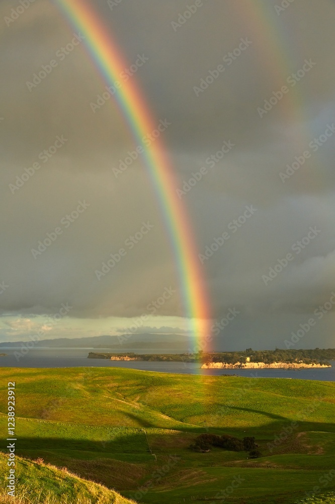 Rainbow over green fields of New Zealand Rainbow over green fields of New Zealand