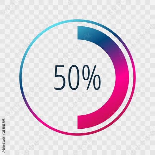 50 percent circle chart, isolated symbol. Vector gradient element. Infographic sign. Illustration, icon for business, finance, report, web design, downloading