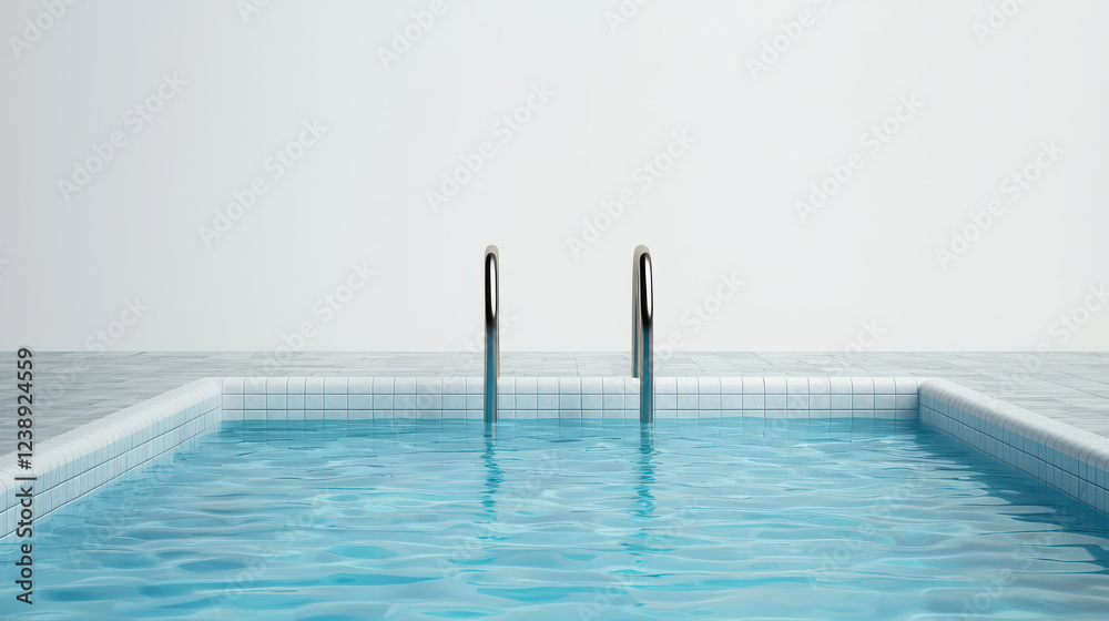 Obraz premium serene swimming pool with clear water and stainless steel ladders