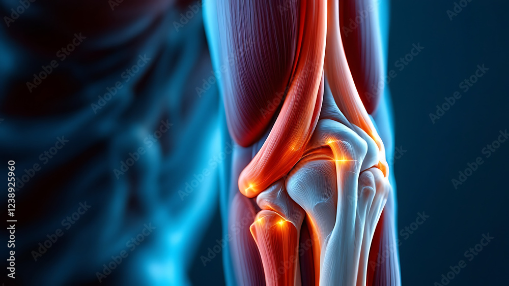 Naklejka premium Close-up examination of muscular and tendon structures around the elbow joint related to tennis elbow.
