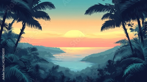 Pixel Art Tropical Sunset Seascape