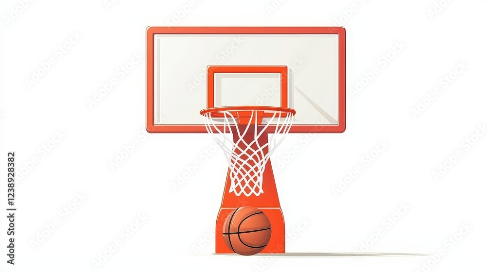 Vibrant basketball hoop with orange rim and ball in an isolated minimalist environment Vibrant basketball hoop with orange rim and ball in an isolated minimalist environment