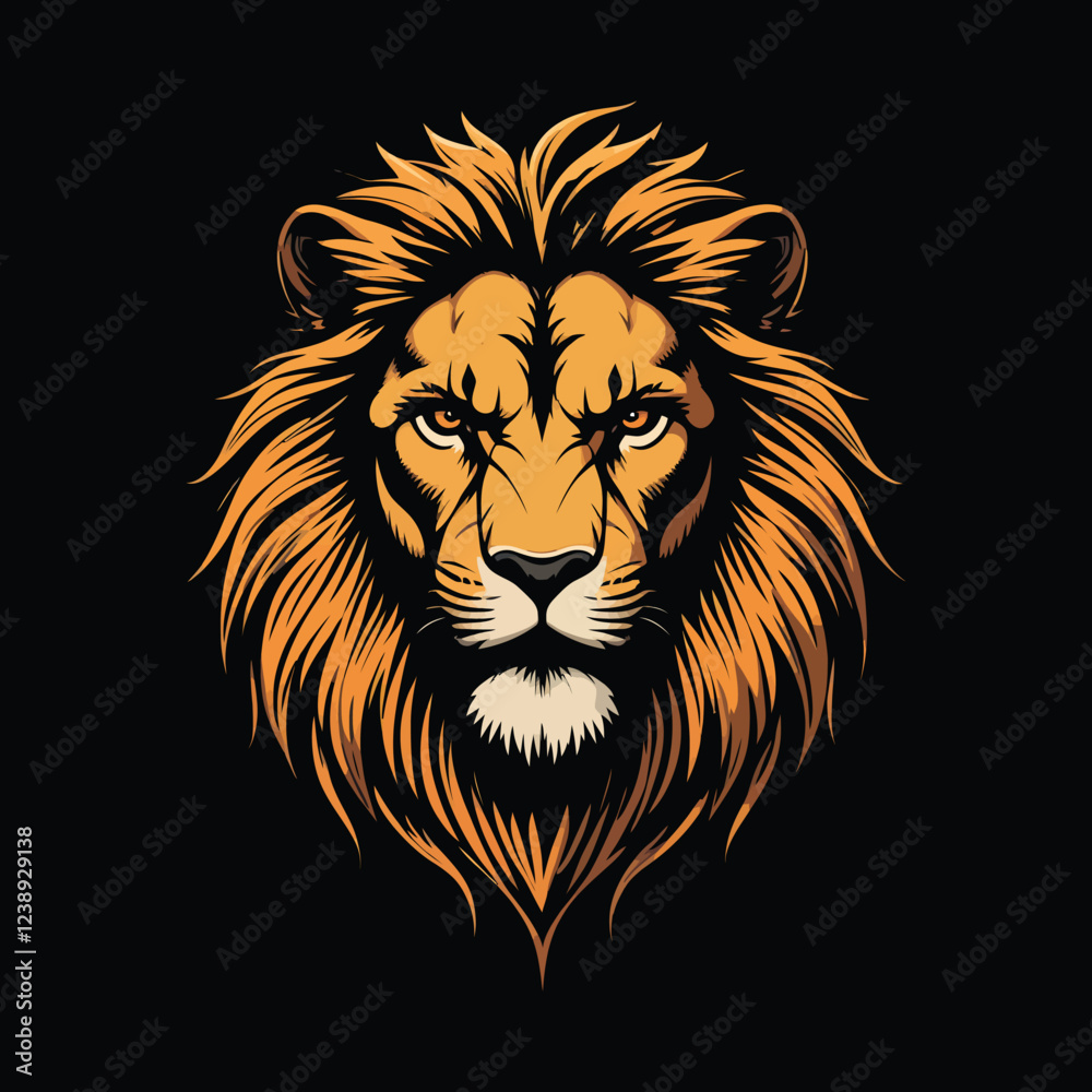 Obraz premium Powerful Lion's Head Graphic Design/Close-up graphic design of a lion's head, stylized and bold.