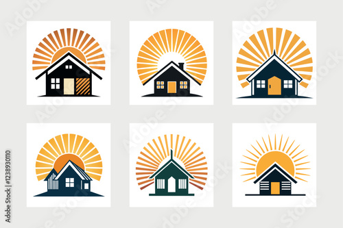 A house with a rising sun vector illustration.