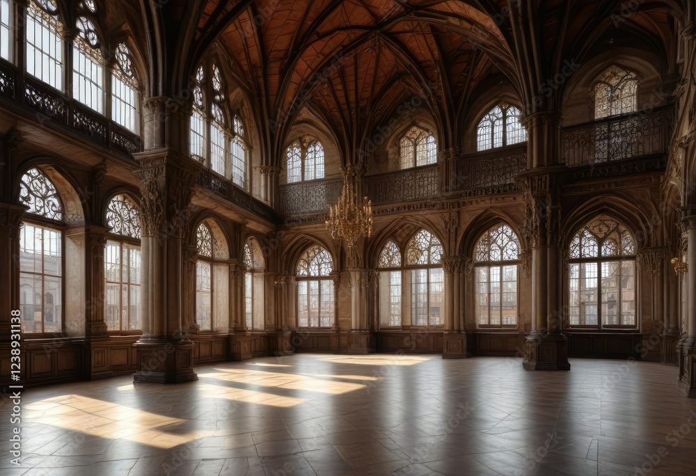 High ceilings and large windows with ornate woodwork adorning the cloth hall in Krakow's main square, woodwork, krakow High ceilings and large windows with ornate woodwork adorning the cloth hall in Krakow's main square, woodwork, krakow