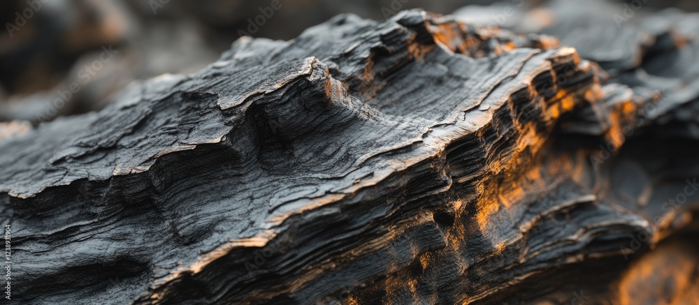 Fototapeta premium Close-up of layered rock formation with sunlight highlighting textures and grooves