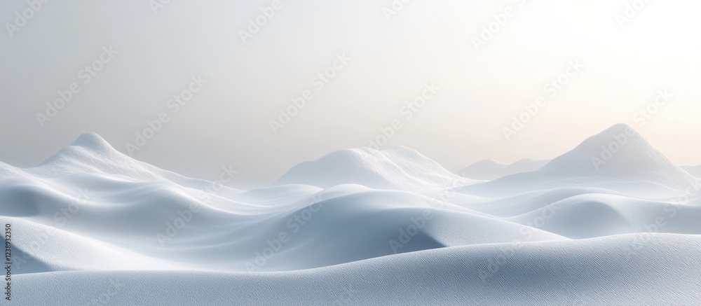 Obraz premium Snowy landscape with smooth hills and soft lighting under a pale sky featuring ample Copy Space for text placement