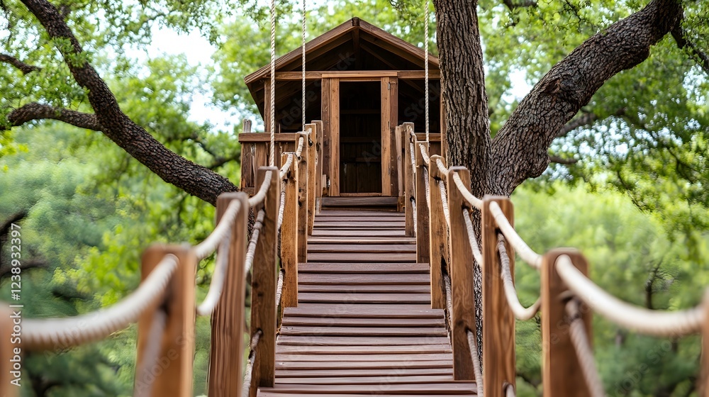 Adventurous Treehouse Retreat High in the Ancient Oak Tree Canopy with Rope Bridges Adventurous Treehouse Retreat High in the Ancient Oak Tree Canopy with Rope Bridges