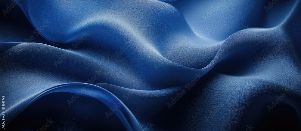 Fototapeta premium Soft flowing blue satin fabric texture with gentle creases and waves suitable for backgrounds and textile-related designs Copy Space