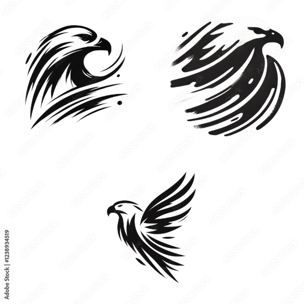 Obraz premium Stylized eagle icons in various artistic forms representing freedom and strength concept 