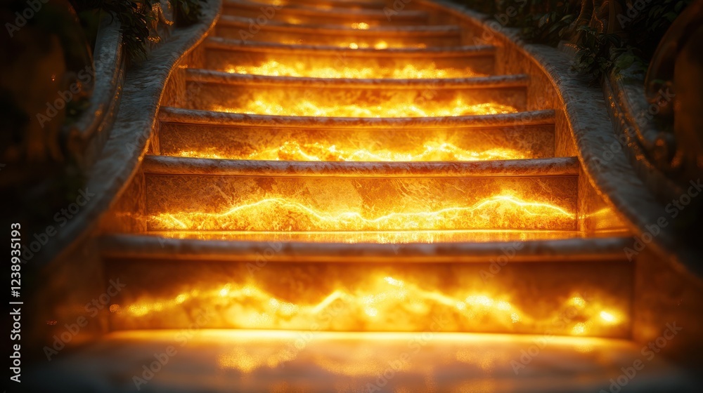 Fototapeta premium Flaming stairs in a mystical setting.
