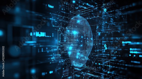 Futuristic digital brain in abstract network.