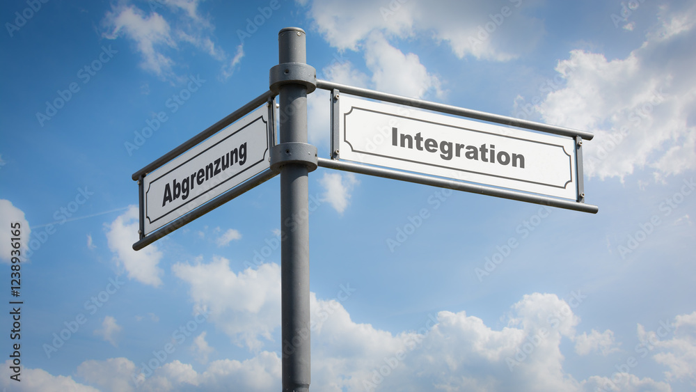 Fototapeta premium Signposts the direct way to integration versus demarcation