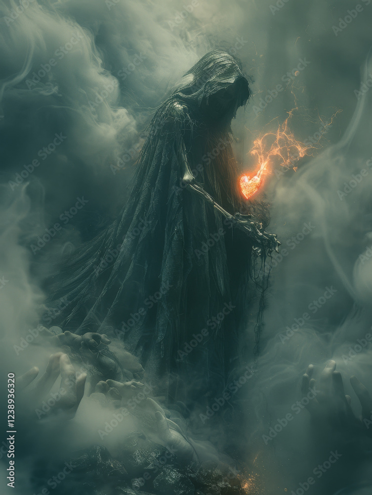 Mysterious figure embracing flames enigmatic landscape digital art dark atmosphere surreal concept Mysterious figure embracing flames enigmatic landscape digital art dark atmosphere surreal concept