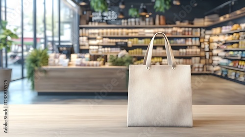 Wallpaper Mural Mockup of Eco-Friendly Non-Woven Fabric Shopping Bag in Modern Store Setting Torontodigital.ca