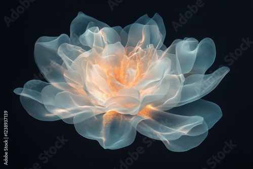 Glowing Neon Flower With Soft Radiant Light Against a Black Background in Minimalistic Style photo