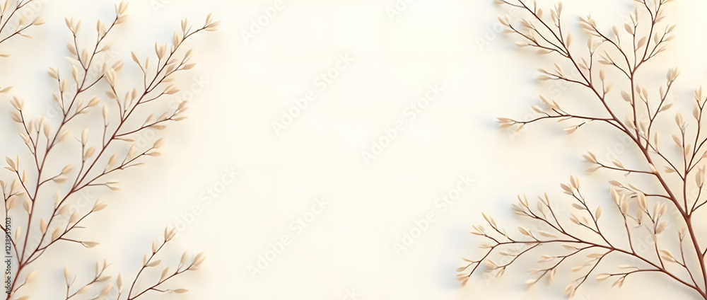 Fototapeta premium Greeting card mockup with dry leaves and twig for wedding or holiday card design.