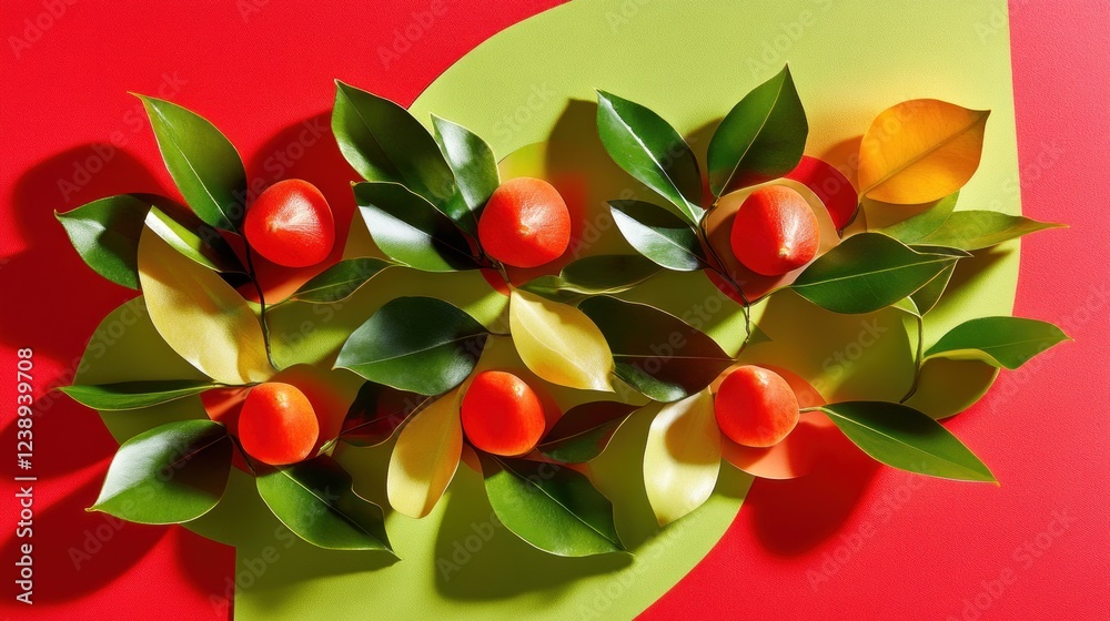 Obraz premium Red fruits nestled amongst vibrant green leaves