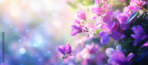 Fototapeta Naklejka Na Ścianę i Meble -  Blooming purple flowers in soft focus with dreamy bokeh background and ample copy space for text placement
