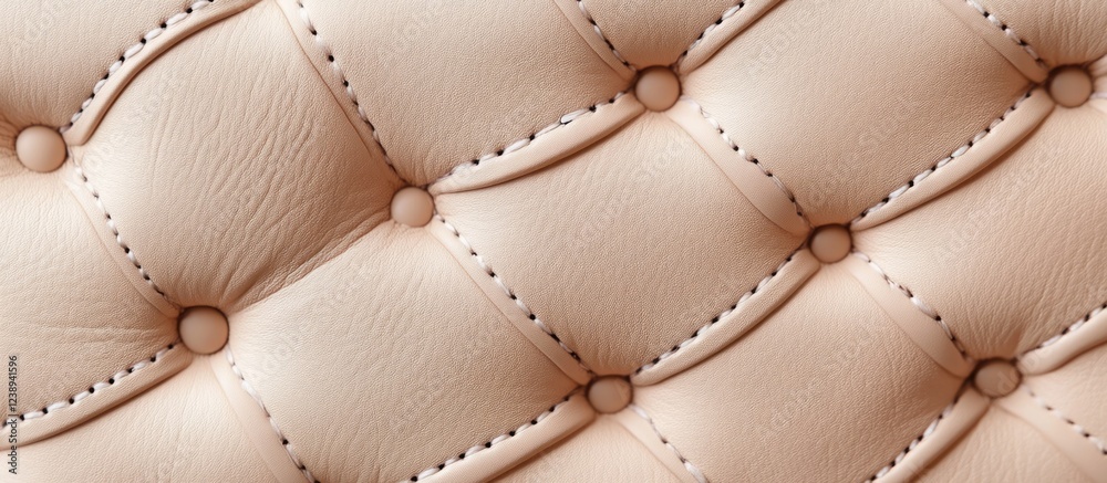 Obraz premium Close-up of tufted beige leather upholstery with decorative stitching and buttons creating a textured background for design use Copy Space