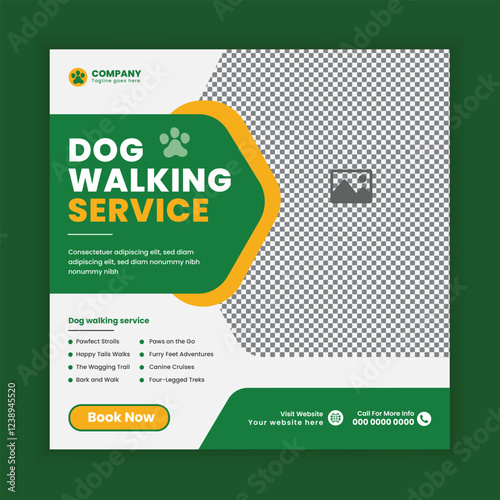 Dog walking social media post or pet walking business Facebook Instagram square banner template