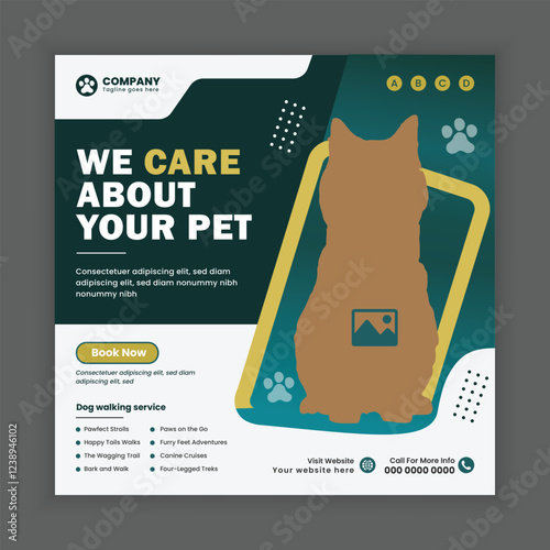 Pet care social media post or pet walking business Facebook Instagram square banner template