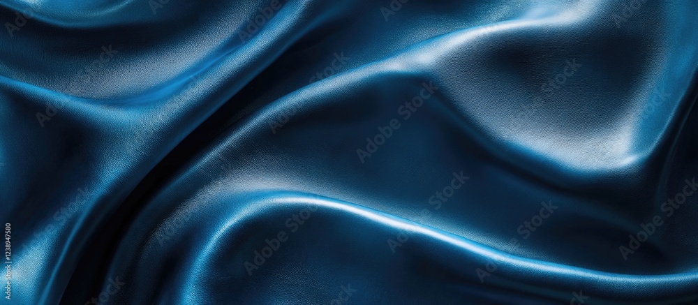 Fototapeta premium Blue satin fabric texture with elegant waves and reflections ideal for background design and textile projects Copy Space