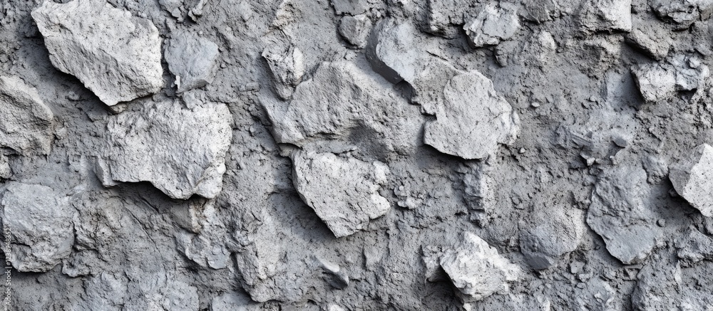 Fototapeta premium Textured gray concrete wall surface with irregular rock-like patterns suitable for background use Copy Space