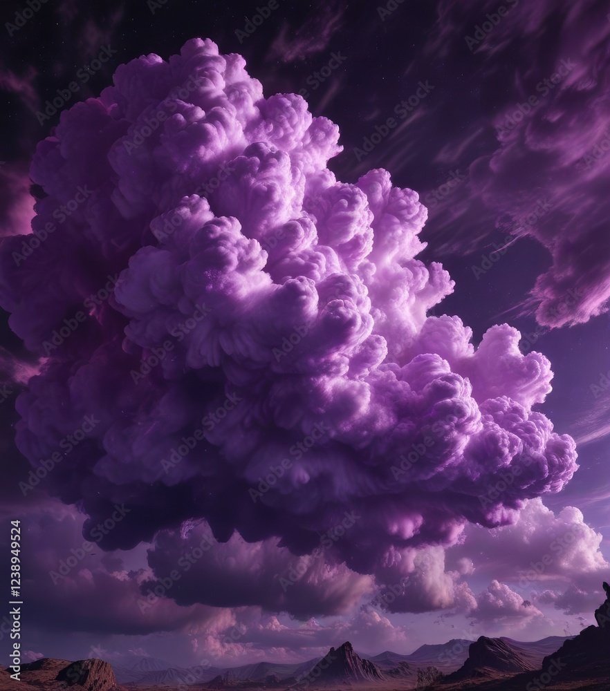 Fototapeta premium Mysterious purple cloud formations on a dark, richly textured background, deep space, mystical atmosphere, purple clouds