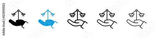 Justice scales in Hand icons in filled and outline versions for ui designs