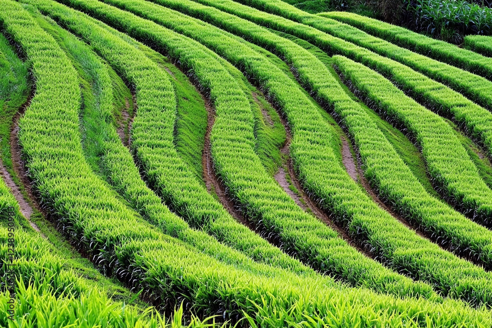 Symmetrical fields show vibrant crops Symmetrical fields show vibrant crops