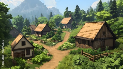 Wallpaper Mural Quaint Forest Village with Wooden Cottages and Winding Dirt Paths in Harmony with Nature Torontodigital.ca