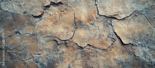 Brown cracked wall texture with weathered surface details and rough appearance abundant in natural patterns and color variations. Copy Space