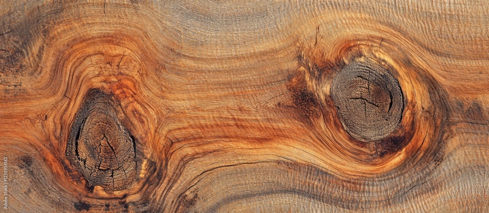 Close-up of polished wooden surface featuring natural grain patterns and knots with rich textures and colors Copy Space Close-up of polished wooden surface featuring natural grain patterns and knots with rich textures and colors Copy Space