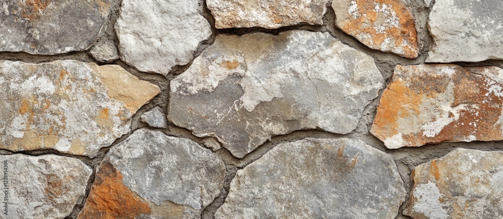 Textured stone wall background featuring irregularly shaped stones in shades of gray and orange with rough surfaces and natural patterns Copy Space Textured stone wall background featuring irregularly shaped stones in shades of gray and orange with rough surfaces and natural patterns Copy Space