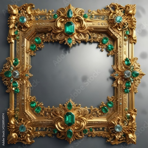 Oro decorado de diseño artístico con esmeraldas brillantes y diamantes enmarcados, brillantes, pulsera, diamantes