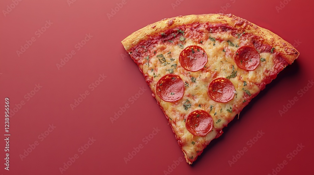 A Deliciously Cheesy Slice of Pizza Placed on a Bright Red Surface Creating a Bold and Vibrant Contrast That Evokes a Sense of Comfort Food and Culinary Delight for Pizza Lovers A Deliciously Cheesy Slice of Pizza Placed on a Bright Red Surface Creating a Bold and Vibrant Contrast That Evokes a Sense of Comfort Food and Culinary Delight for Pizza Lovers