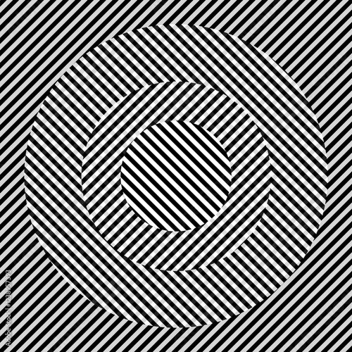 Abstract art geometric on a white background using optical illusion with circles and black stripes, line vectors for backgrounds, wallpapers, logos, headers
