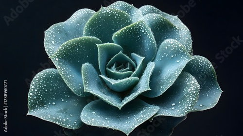 Elegant Echeveria Succulent Rosette with Powdery Blue Green Leaves and Water Droplets