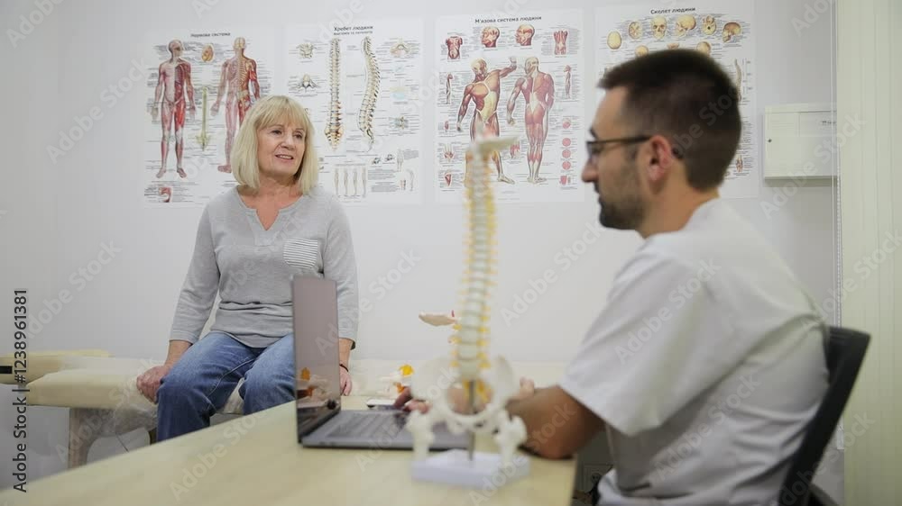 A detailed health consultation session with a patient in a medical office setting